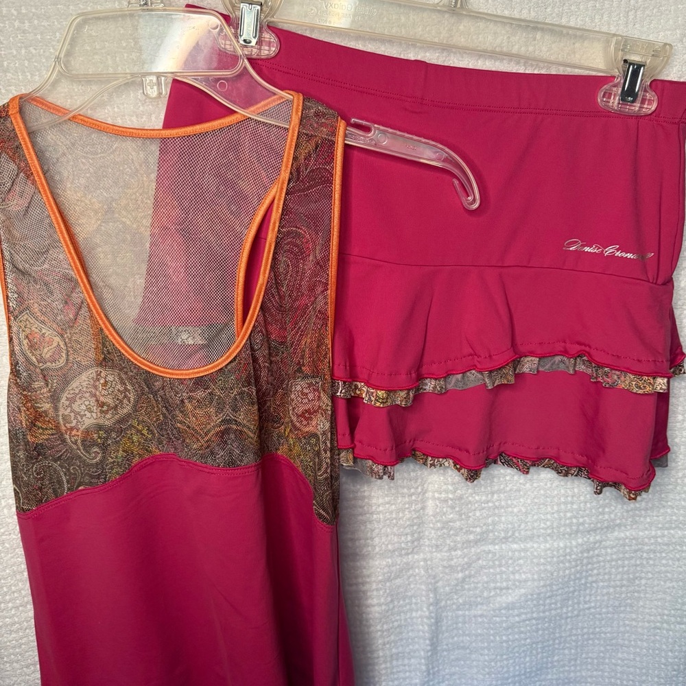 Denise Cronwall Pink & Orange Paisley Tank and Skirt Tennis Set Size Small